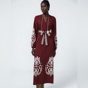 Women’s Burgundy Maxi Dress with Cream Prints